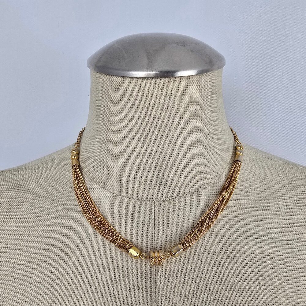 Vintage Gold Tone Layered Chain Collar Necklace